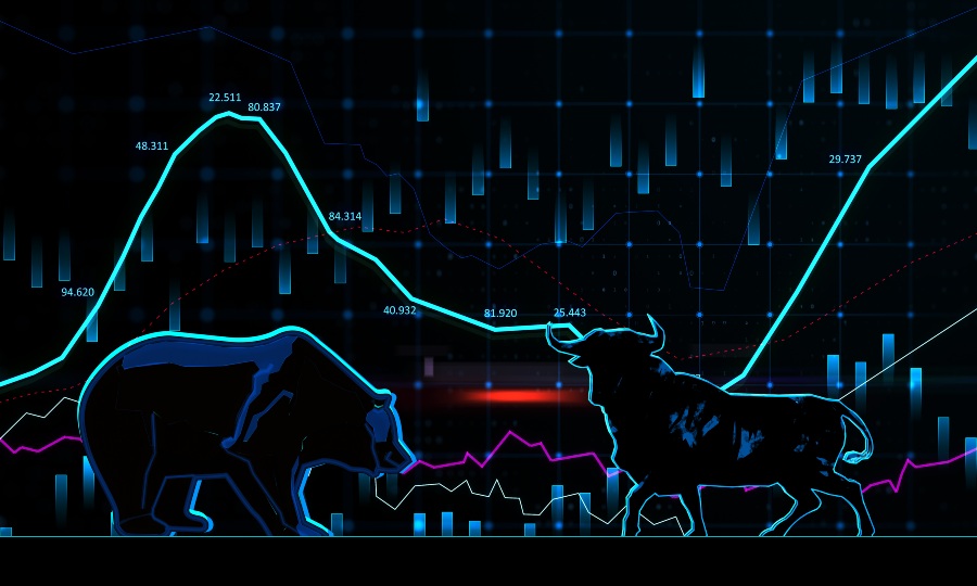 What Happened to the 60/40 Portfolio Concept of Bear and Bull Fighting over Stock Market Printout.