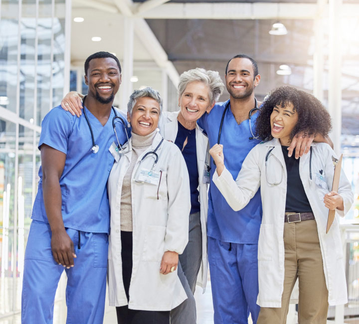 Healthcare providers team portrait of doctors technicians and nurses